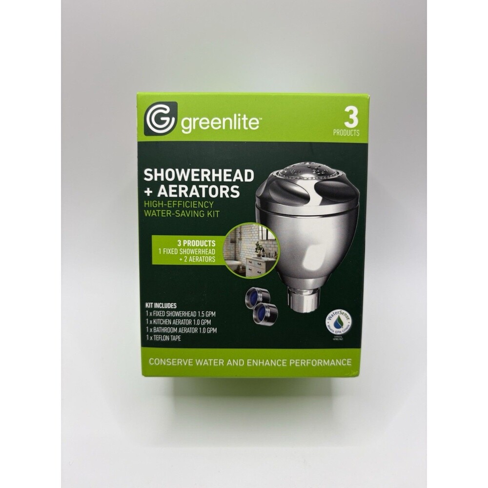 NEW Greenlite Water Saving Kit Fixed Shower Head, Bathroom & Kitchen Aerators